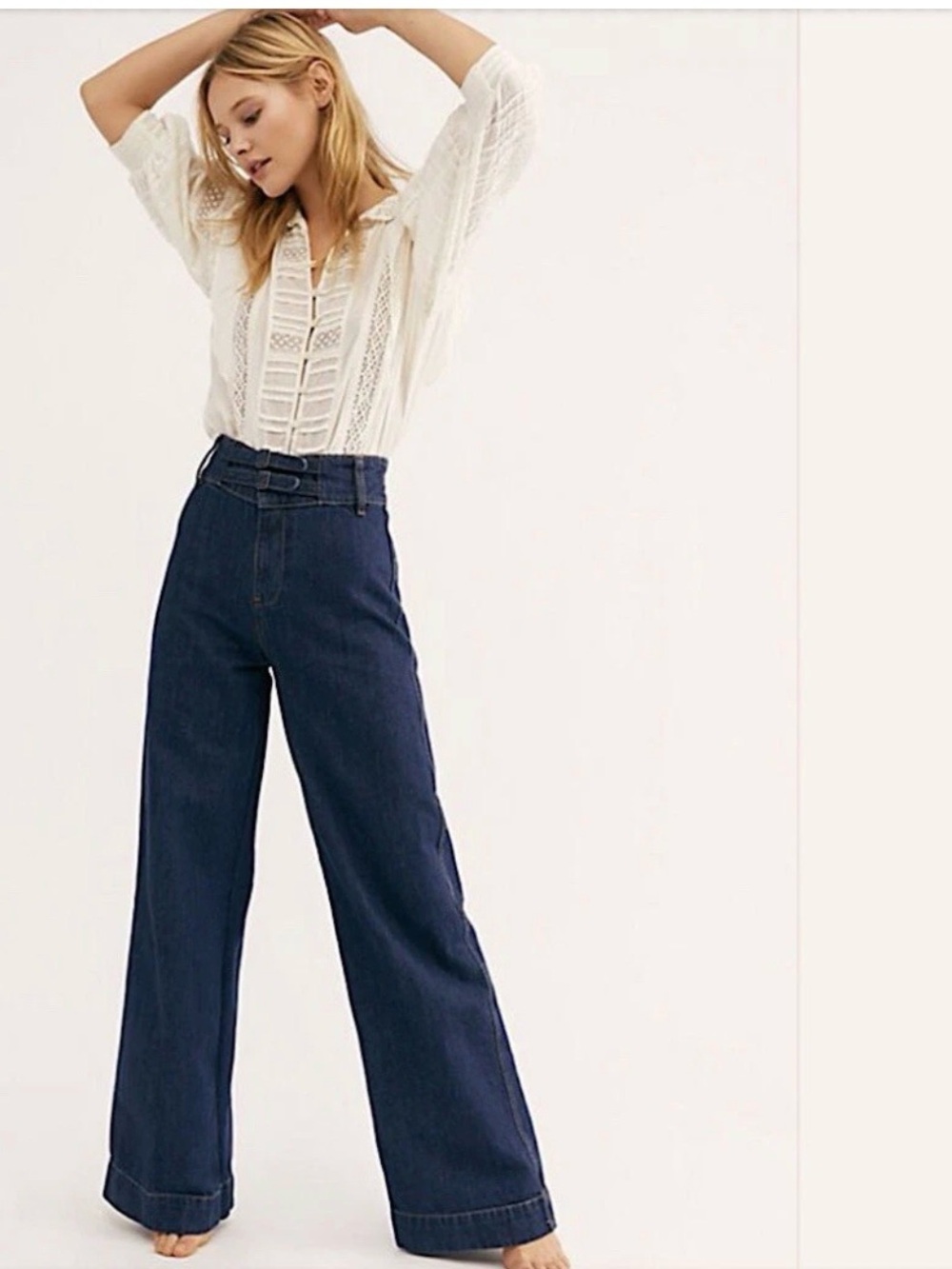 Free People Big Bell Jeans Indigo Rinse Wash Blue High Waisted Size 31 NWT